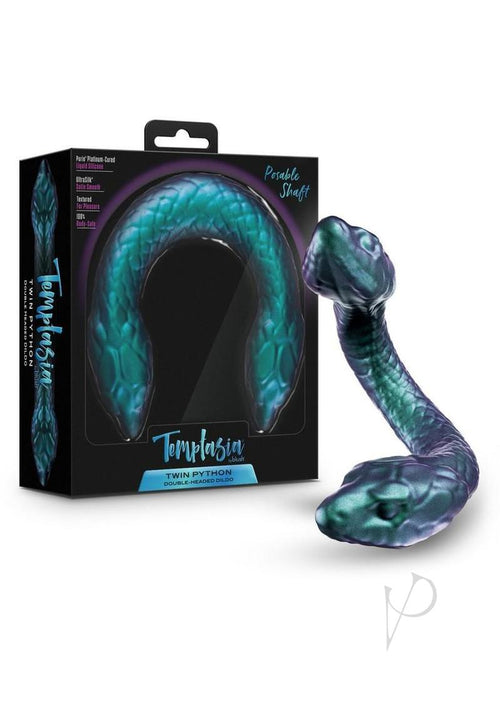 Load image 1 in gallery view. Blush Temptasia Twin Python silicone double ended dildo in green and blue
