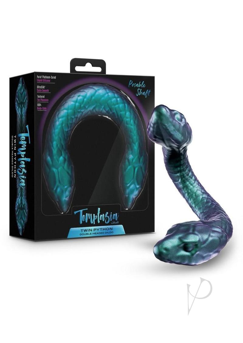 Blush Temptasia Twin Python silicone double ended dildo in green and blue