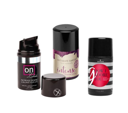 Load image 1 in gallery view. three sexual enhancement products on a white background