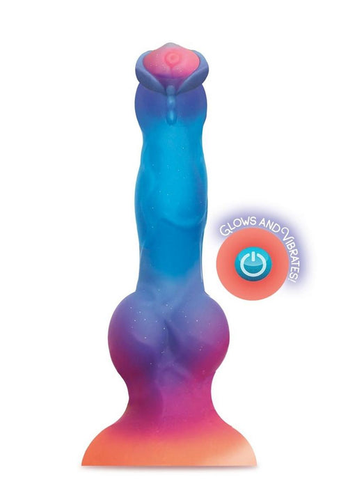 Load image 1 in gallery view. Alien Nation Glo-Spot Silicone Glow In The Dark Vibrating Dildo - Blue/Pink