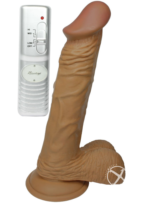 Load image 1 in gallery view. All American Whoppers Vibrating Dildo with Balls Latin - Brown/Caramel - 8in