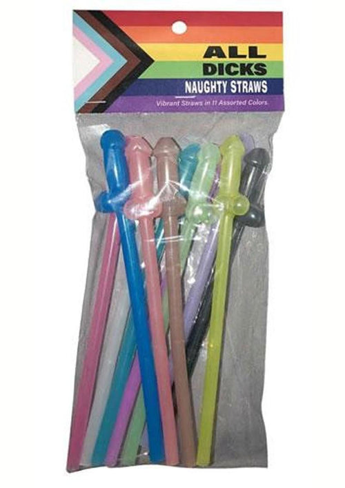 Load image 1 in gallery view. All Dicks Naughty Straws - Assorted Colors/Rainbow - 11 Per Pack