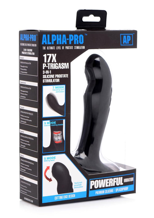 Load image 1 in gallery view. Alpha-Pro P-Trigasm 3-In-1 Silicone Prostate Stimulator - Black