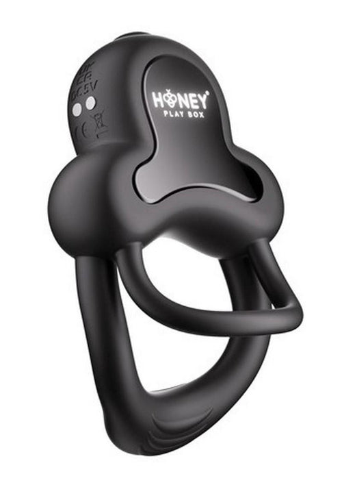 Load image 1 in gallery view. Anello App Control Vibrating Silicone Rechargeable Cock Ring with Clitoral Stimulator - Black