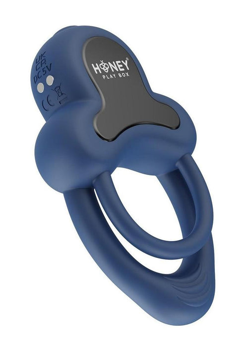 Load image 1 in gallery view. Anello App Control Vibrating Silicone Rechargeable Cock Ring with Clitoral Stimulator - Blue