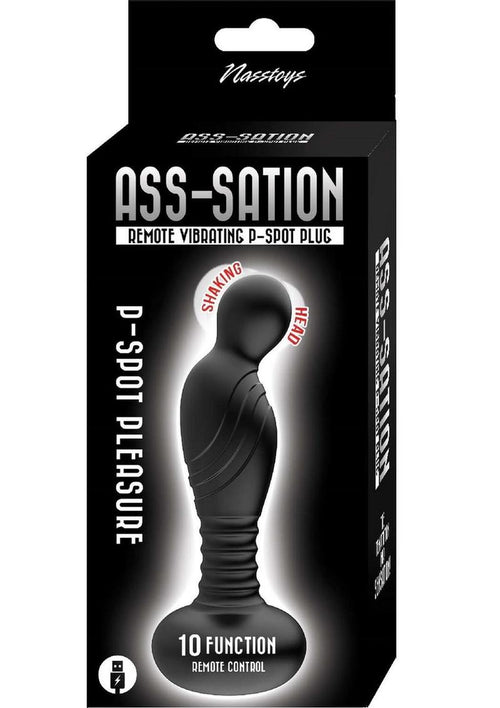 Load image 1 in gallery view. Ass-Sation Remote Vibrating Rechargeable Silicone P-Spot Plug - Black