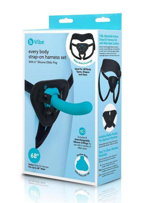 Load image 1 in gallery view. B Vibe Everybody Strap-On Harness Set with Silicone Dildo Peg - Teal - 6in