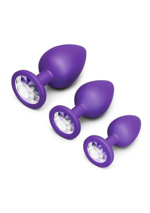 Load image 1 in gallery view. B-Vibe Jewel Butties Bundle Silicone Anal Plug - Purple - 3 Piece/Set