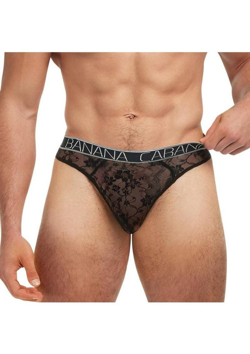 Load image 1 in gallery view. Banana Cabana Lace Nights Thong - Black - Large/XLarge