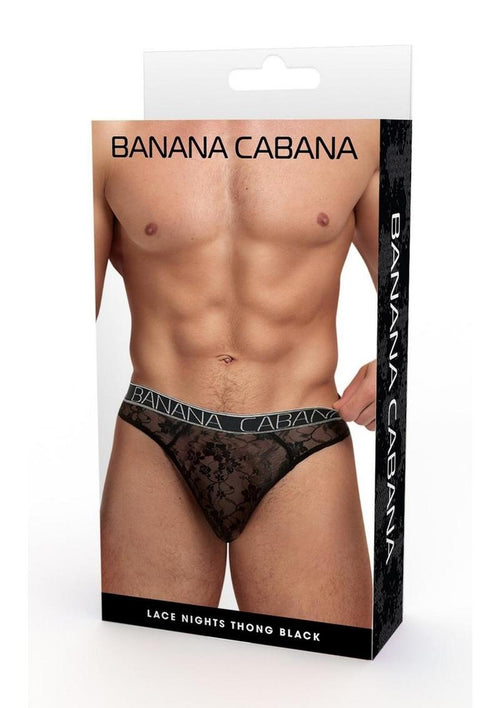 Load image 1 in gallery view. Banana Cabana Lace Nights Thong - Black - Large/XLarge