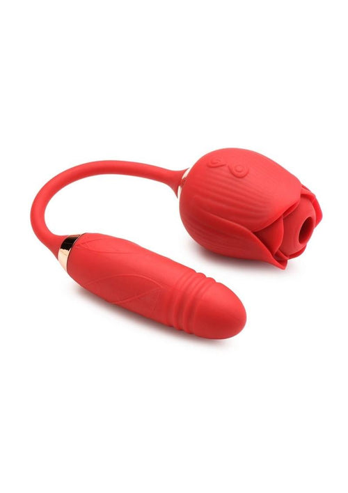 Load image 1 in gallery view. Bloomgasm Romping Rose 10x Rechargeable Silicone Suction Rose and Thrusting Vibrator - Red