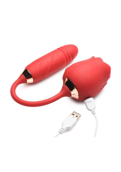 Load image 1 in gallery view. Bloomgasm Romping Rose 10x Rechargeable Silicone Suction Rose and Thrusting Vibrator Bloomgasm
