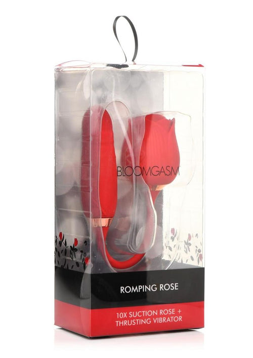 Load image 1 in gallery view. Bloomgasm Romping Rose 10x Rechargeable Silicone Suction Rose and Thrusting Vibrator - Red