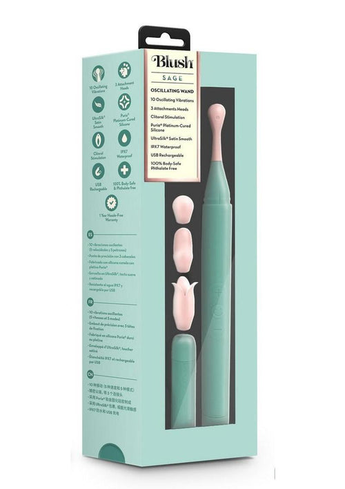 Load image 1 in gallery view. Blush Collection Sage Rechargeable Oscillating Wand Vibrator - Green