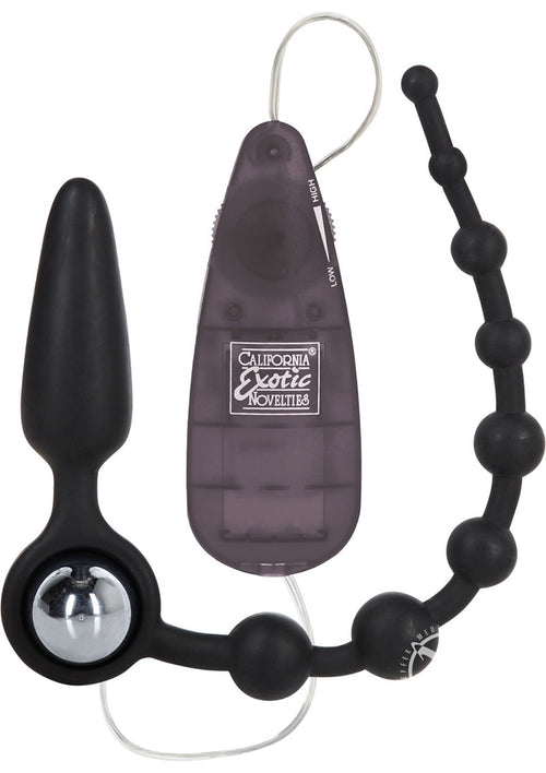 Load image 1 in gallery view. Booty Call Booty Double Dare Silicone Vibrating Butt Plug with Anal Beads - Black