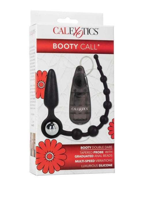 Load image 1 in gallery view. Booty Call Booty Double Dare Silicone Vibrating Butt Plug with Anal Beads - Black
