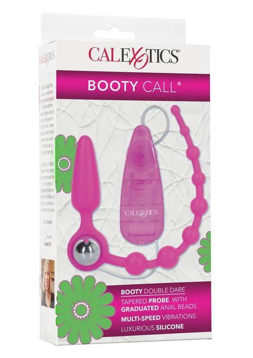 Load image 1 in gallery view. Booty Call Booty Double Dare Silicone Vibrating Butt Plug with Anal Beads - Pink