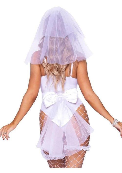 Load image 1 in gallery view. Bridal Babe Lace Garter Bodysuit, Bow and Train Bustle, and Bridal Veil - Its Cassidy Bybee