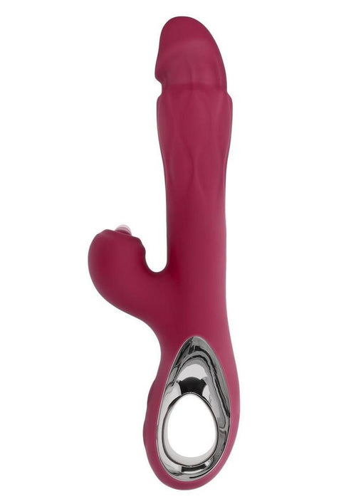Load image 1 in gallery view. Bursting with Pleasure Rechargeable Silicone Inflatable Dual Rabbit Vibrator - Red