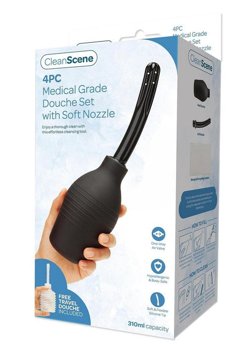 Load image 1 in gallery view. Cleanscene Medical Grade Douche Set with Soft Nozzle - Black - 4 Piece