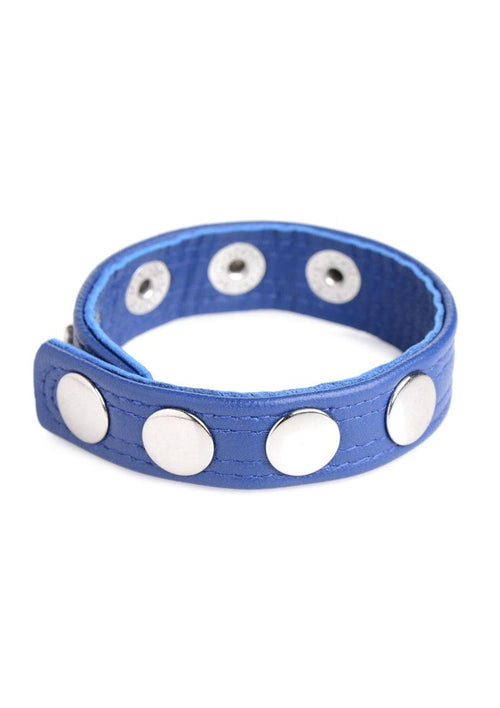 Load image 1 in gallery view. Cock Gear Leather Speed Snap Cock Ring - Blue