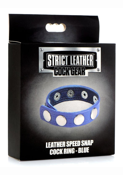 Load image 1 in gallery view. Cock Gear Leather Speed Snap Cock Ring - Blue