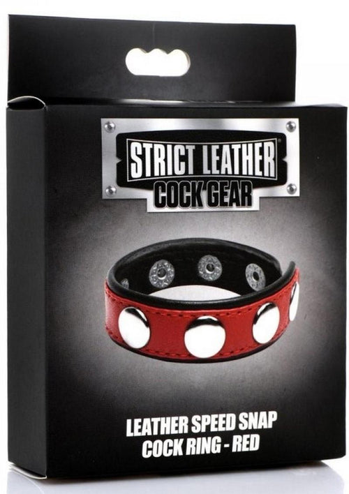 Load image 1 in gallery view. Cock Gear Leather Speed Snap Cock Ring - Metal/Red