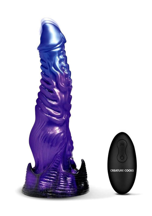 Load image 1 in gallery view. Creature Cocks Diabolos Thrusting and Vibrating Rechargeable Silicone Dildo - Black/Purple
