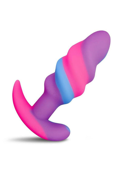 Load image 1 in gallery view. Creature Cocks Unicorn Swirl Silicone Butt Plug - Blue/Multicolor/Pink/Purple - Small