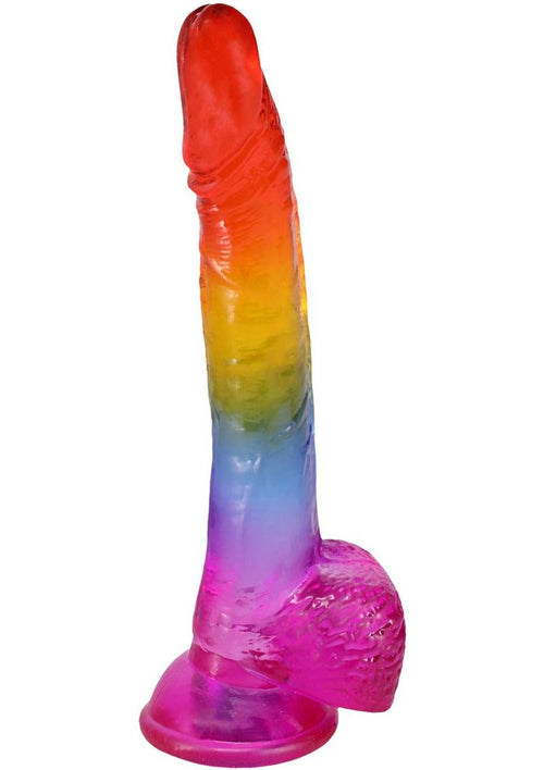 Load image 1 in gallery view. Crystal Jellies Realistic Dildo with Balls - Multicolor/Rainbow - 8.5in