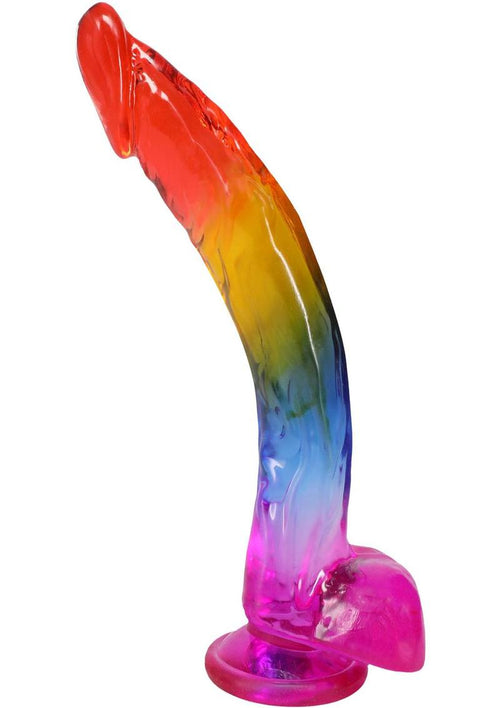 Load image 1 in gallery view. Crystal Jellies Realistic Dildo with Balls - Multicolor/Rainbow - 9.5in