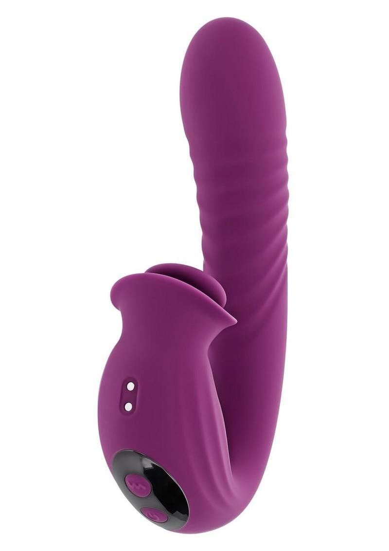 Deep Ecstasy Rechargeable Silicone Ribbed Thrusting Rabbit Vibrator with Clitoral Stimulator Evolved