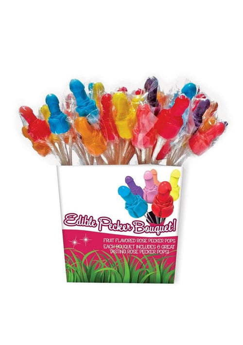 Load image 1 in gallery view. Edible Pecker Bouquet 6 Rose Pecker Pops - Assorted Flavors - Assorted Colors - 12 Per Display
