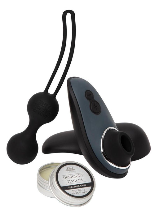 Load image 1 in gallery view. Fifty Shades Of Grey X Womanizer Desire Blooms Rechargeable Silicone Kit - Black