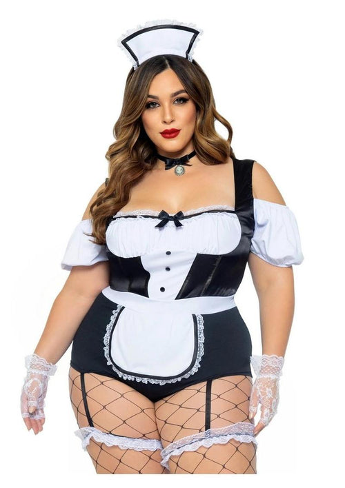 Load image 1 in gallery view. Foxy Frenchie Garter Bodysuit with Attached Apron, Choker, and Hat Headband - Its Cassidy Bybee
