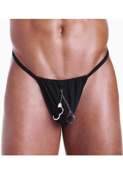 Load image 1 in gallery view. Fundies Hundcuff G-String with Toy Handcuffs - Black - One Size