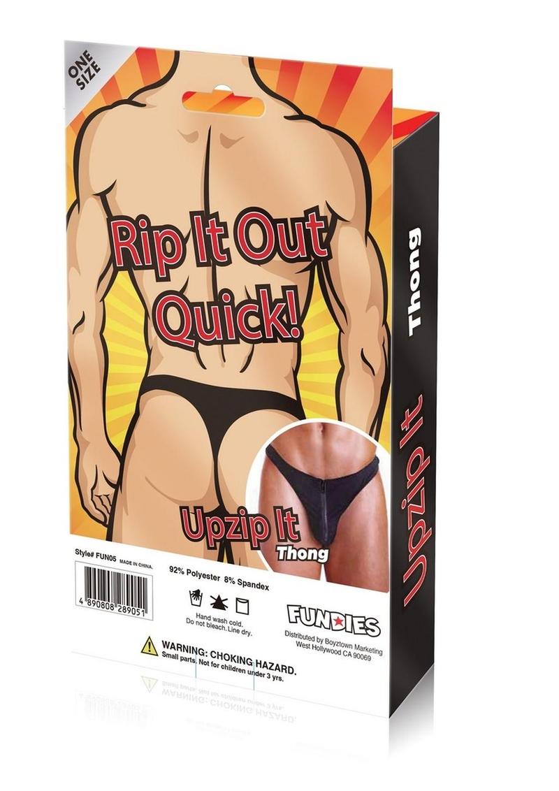 Fundies Unzip It Thong with Black Zorro Mask Fundies