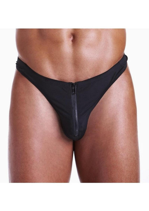 Load image 1 in gallery view. Fundies Unzip It Thong with Black Zorro Mask - Black - One Size