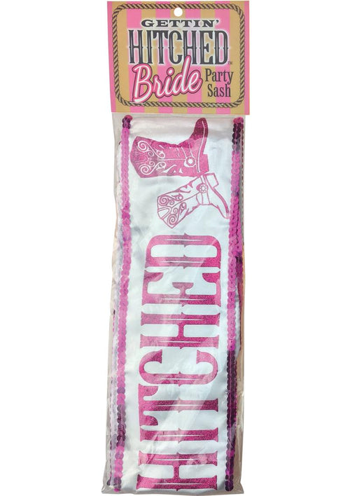 Load image 1 in gallery view. Gettin Hitched Bride Party Sash Glitter - Pink/White