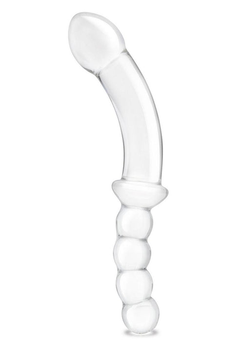 Load image 1 in gallery view. Glas Girthy Double Sided Glass Dong with Anal Bead Grip Handle - Clear - 12.5in