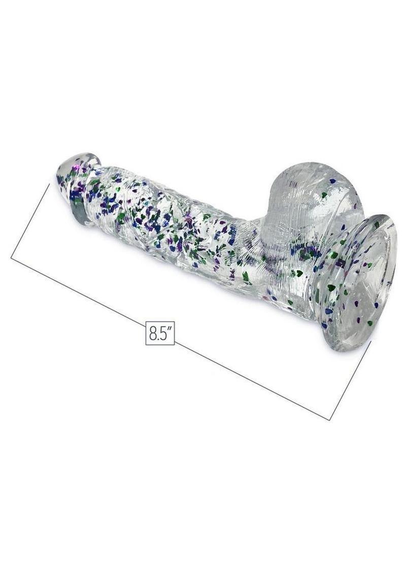 Glittergasm Realistic Clear Dildo with Balls and Suction Cup - Red/Orange/Golden Glitter Glittergasm
