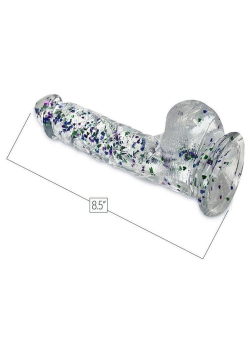 Load image 1 in gallery view. Glittergasm Realistic Clear Dildo with Balls and Suction Cup - Red/Orange/Golden Glitter Glittergasm
