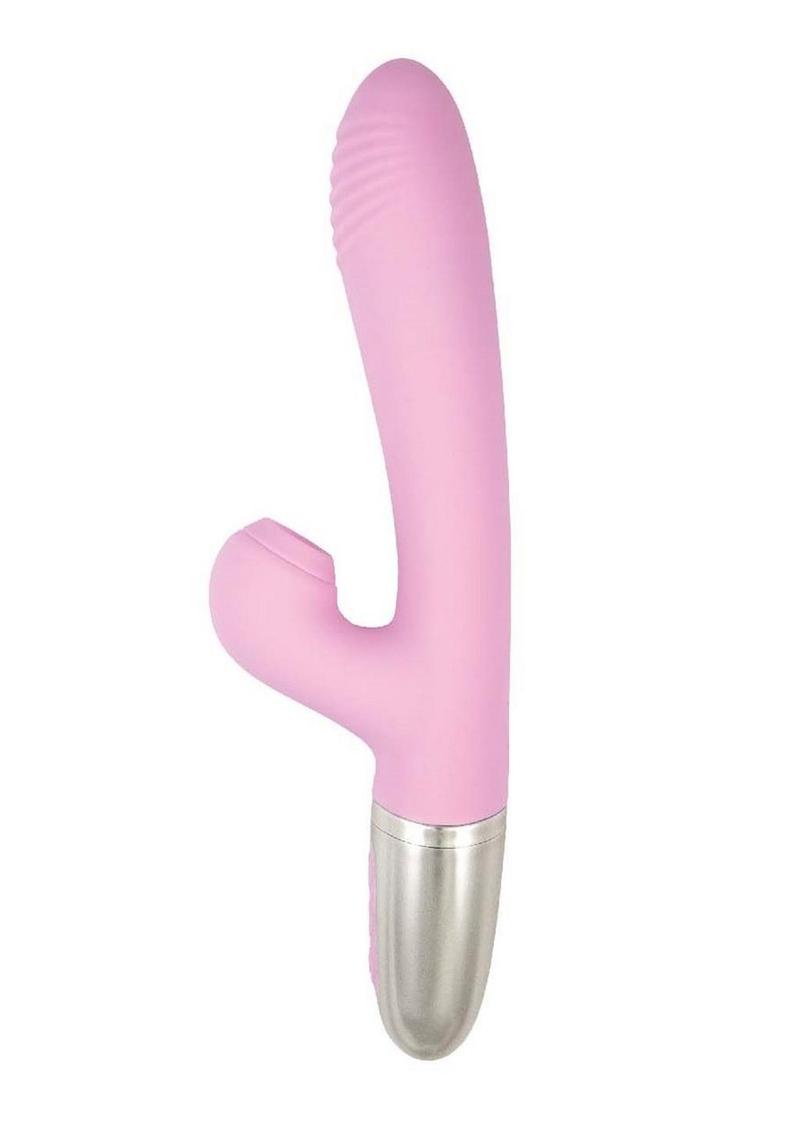 Goddess Tapping Thruster Rechargeable Silicone Vibrator with Clitoral Stimulator Goddess