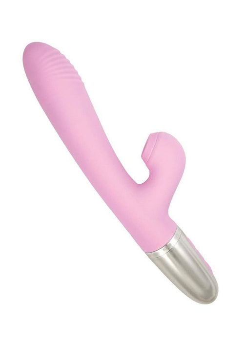 Load image 1 in gallery view. Goddess Tapping Thruster Rechargeable Silicone Vibrator with Clitoral Stimulator - Pink