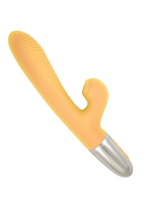 Load image 1 in gallery view. Goddess Tapping Thruster Rechargeable Silicone Vibrator with Clitoral Stimulator - Yellow