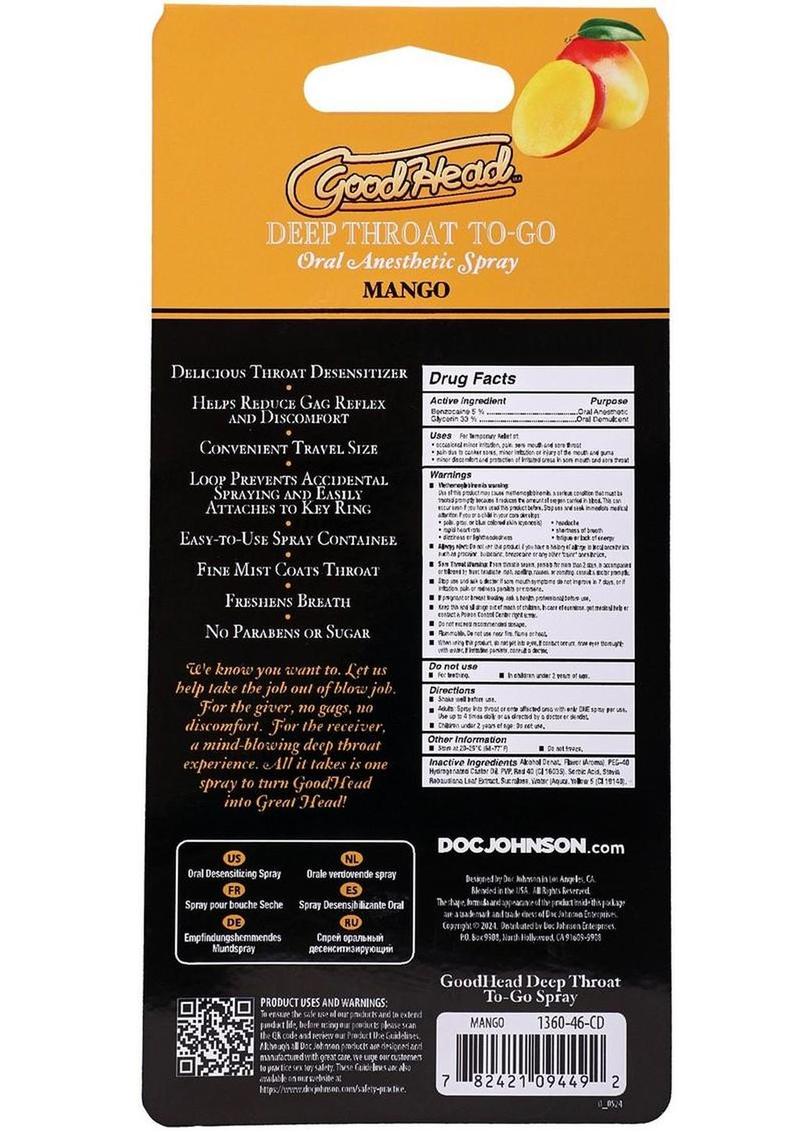 Goodhead Deep Throat To-Go Oral Anesthetic Spray Mango GoodHead