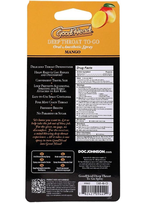 Load image 1 in gallery view. Goodhead Deep Throat To-Go Oral Anesthetic Spray Mango GoodHead