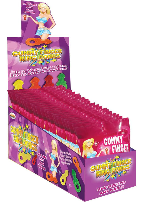 Load image 1 in gallery view. Gummy Finger Ring Dongs - Assorted Colors - 12 Packs Per Display