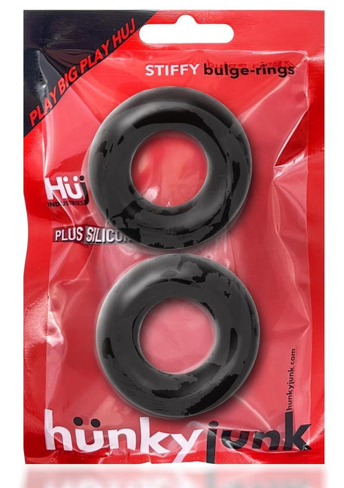 Load image 1 in gallery view. Hunkyjunk Stiffy Bulge Silicone Cock Rings - Black/Tar Ice - 2 Pack