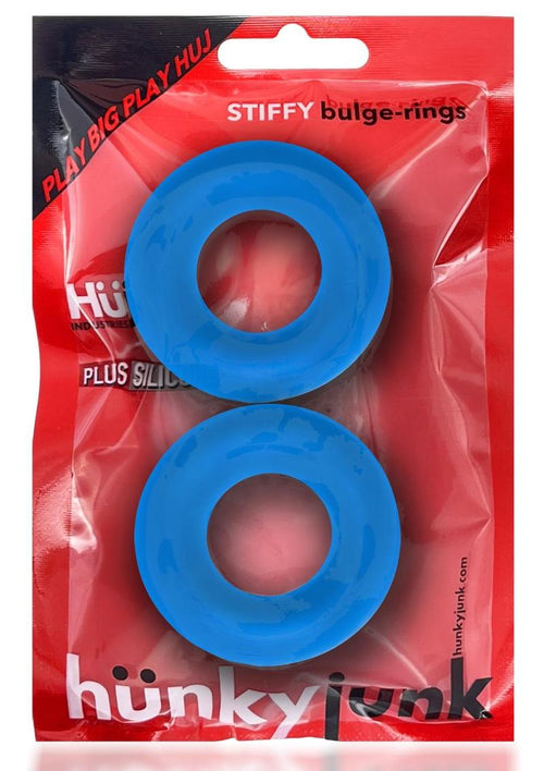 Load image 1 in gallery view. Hunkyjunk Stiffy Bulge Silicone Cock Rings - Blue/Teal Ice - 2 Pack